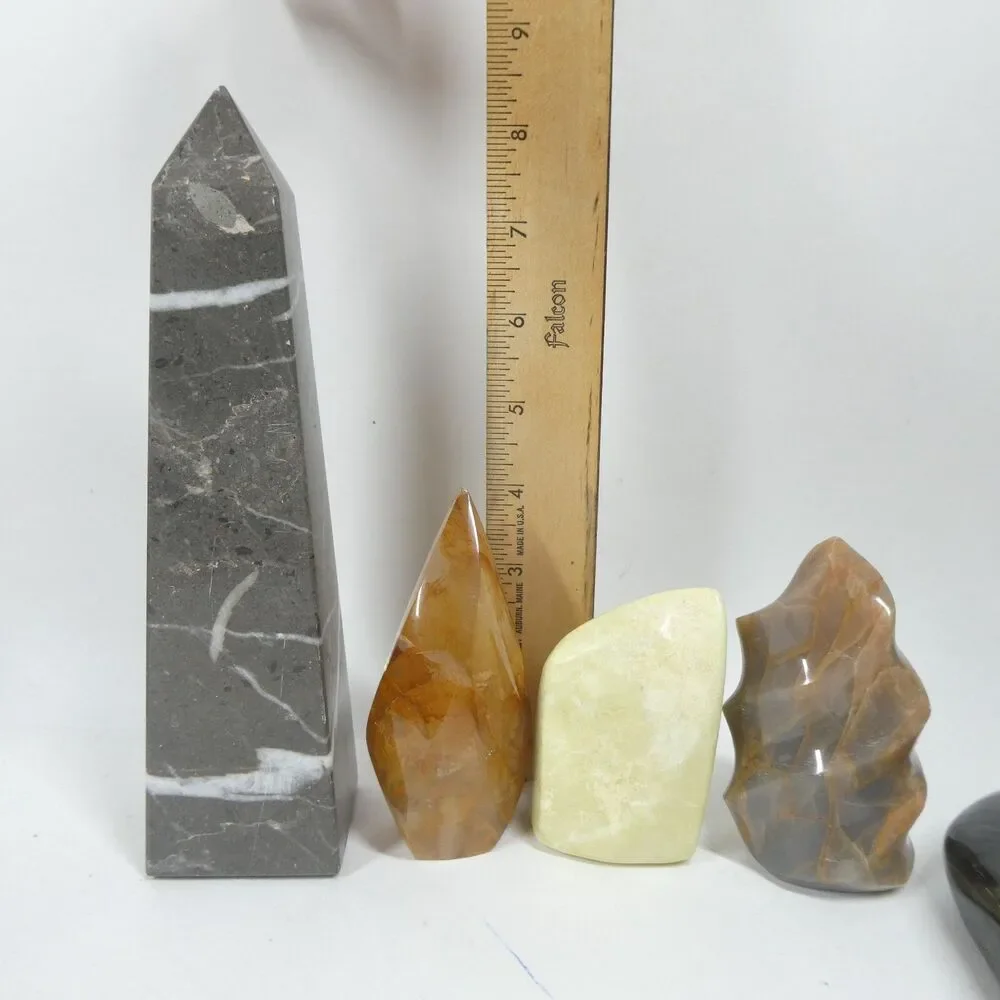 Display Crystal Lot Marble Obelisk Fire Quartz Labradorite Agate Energy Healing